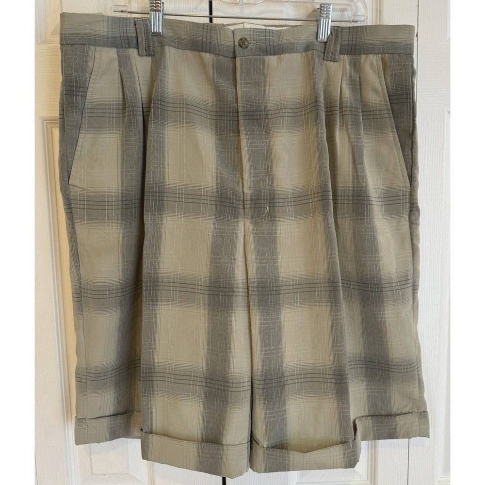 Virgola Uomo Beige & Gray Pleated Lined Shorts Cuffed Hem Men's Size 40